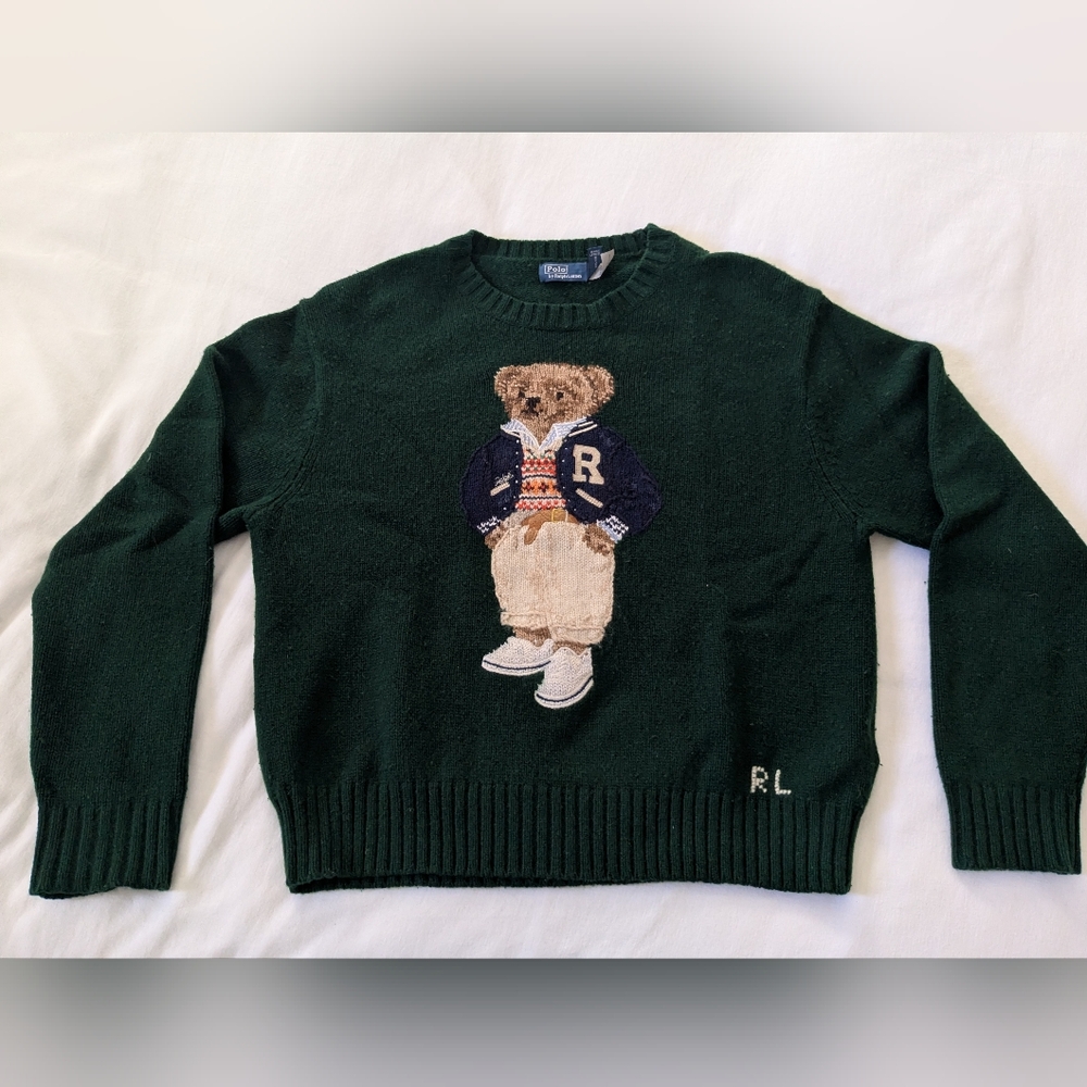 Polo Ralph Lauren Cotton-Cashmere Green Bear Sweater